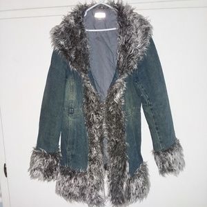 Faux Fur and Denim Coat